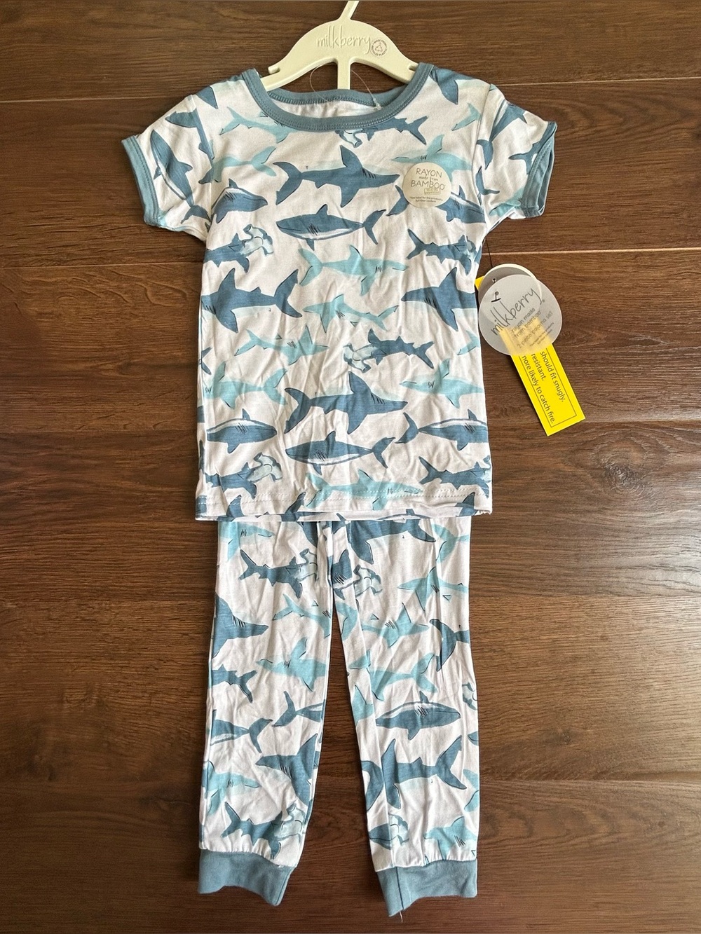 Milkberry Short Sleeve and Pants Bamboo Pajama Set Sharks 5T
